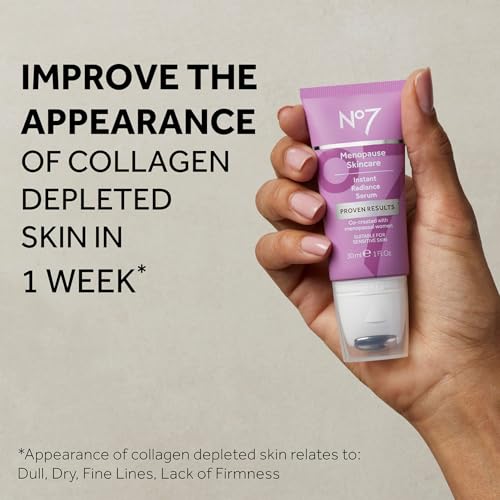 No7 Menopause Skincare Instant Radiance Serum ? Hydrating Facial Serum with Hyaluronic Acid + Collagen Peptides for Firmer, Healthier Looking Skin ? With Cooling Applicator (30ml)