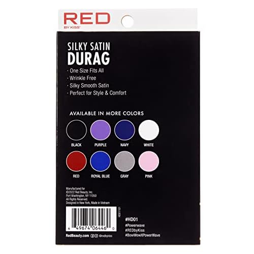 Kiss Red Durag Silky Satin Black Extra Long Tails (12 Pieces)