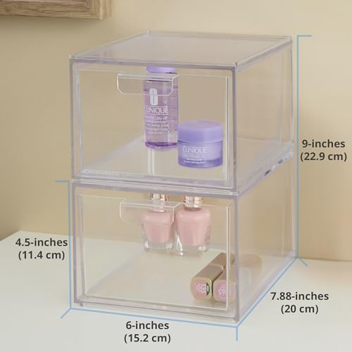 STORi Stackable 4.5" Drawers (2) and 12 pc. Drawer Organizers Bundle, Vanity Organization, Made in USA