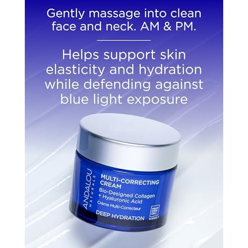 Andalou Naturals Deep Hydration Face Moisturizer Multi-Correcting Cream - Daily Skincare With Hyaluronic Acid, Vegan Collagen, & Fruit Stem Cells - Repair Skin Elasticity & Boost Hydration - 1.7 fl oz