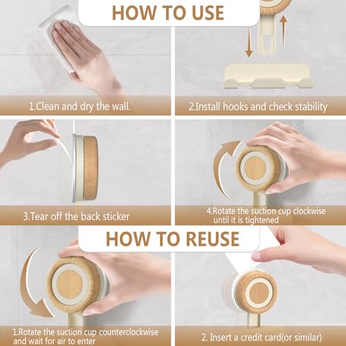 Razor Holder for Shower 2 Pack, Suction Cup Shaver Holder for Wall, Removable&Reusable Suction Cup Hooks for Bathroom, Damage-Free Suction Shower Hooks, Wall Mounted Razor Stand, Beige
