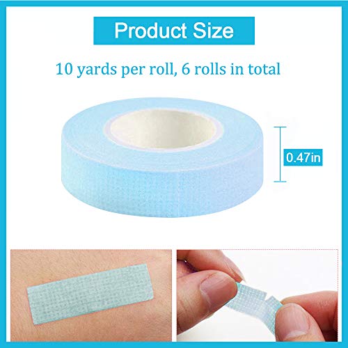 6 Rolls Eyelash Extension Tape EBANKU Adhesive Breathable Blue Lash Tape Micropore Fabric Under Eye Tape for Eyelash Extension Supply 10 Yard Each Roll (Blue)