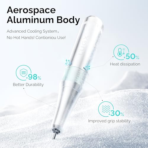 L'UGX Nail Drill Machine 35000RPM ? Rechargeable Electric Nail File with LED Display, Portable Efile Nail Drills for Acrylic Gel Nails, Cordless Nails Drill for Beginners & Pros-Pink