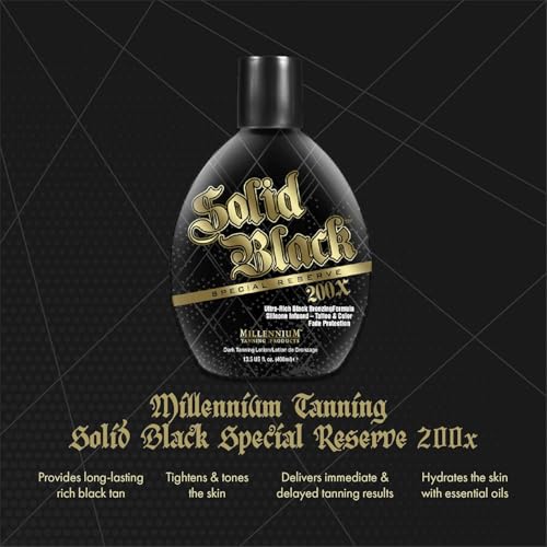 Millennium Tanning Solid Black Special Reserve 200X, Tanning Bed Lotion Brozing Lotion w/Tattoo Protector, 13.5 Ounces, 2-Pack