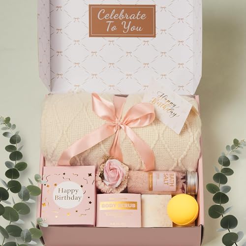 Birthday Gifts for Women - Luxury Home Spa Gift Box with Body Scrub & Bath Salt, Self-Care Relaxing Gifts for Her, Unique Birthday Gift for Wife, Mom, Friend