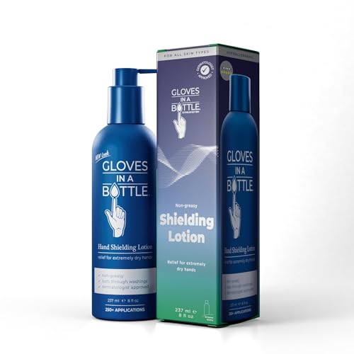 Gloves In A Bottle Shielding Lotion ? Non-Greasy, Hypoallergenic Cream for Eczema & Cracked Hands, Unscented Lotion for Men, Women & Babies 6 Months+, Works Great on All Skin | 8 Oz with New Pump