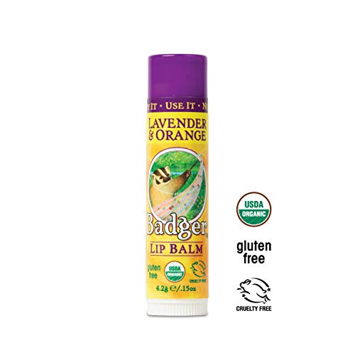 Badger - Classic Lip Balm, Lavender & Orange, Made with Organic Olive Oil, Beeswax & Rosemary, Certified Organic, Moisturizing Lip Balm, 0.15 oz