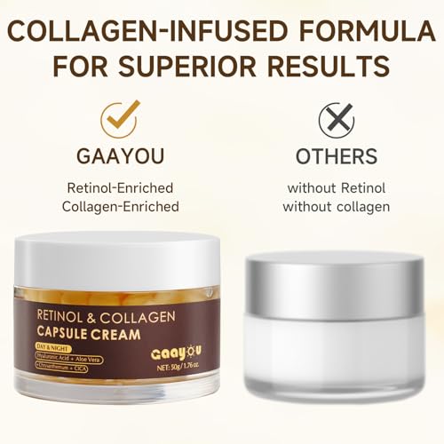 Deep Retinol Collagen Capsule Cream - Retinol Cream for Face Anti Aging Day and Night Golden Capsule Face Moisturizer with Hyaluronic Acid for All Skin, Firming, Wrinkles
