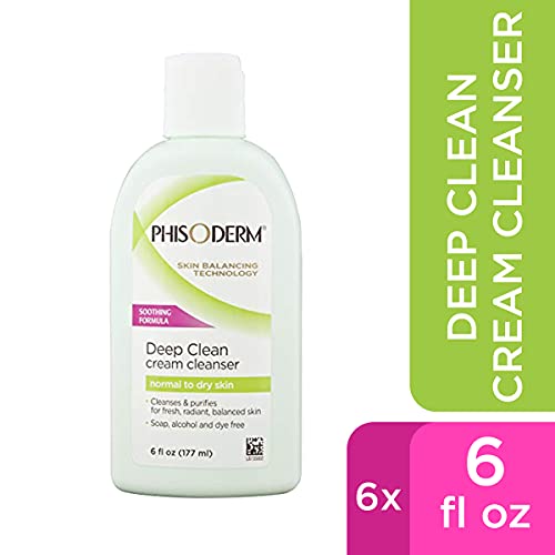Phisoderm Deep Cleaning Cream Cleanser for Normal to Dry Skin 6 (177 ml) alcohol free soap free dermatologist tested facial wash (Packaging May Vary) (5210), 36 Fl Oz (Pack of 6)