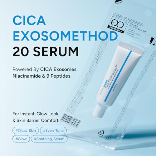 CICA EXOSOmethod 20 Serum, Centella Asiatica Exosome with Niacinamide & 9 Peptides for Glass Skin, Radiance Ampoule for Uneven Tone and Skin Texture, Korean Skin Care (1.01 Fl Oz / 30ml)