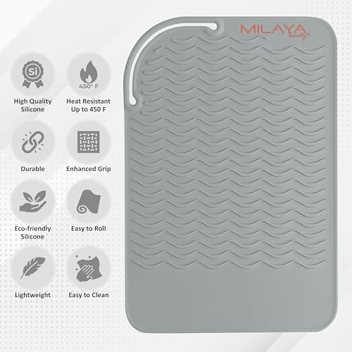 Vanity Accessories Heat Resistant Mat ? Silicone Flat Iron & Curling Iron Holder, Non-Slip Vanity Mat & Hot Tool Mat for Home, Salon, or Travel Use