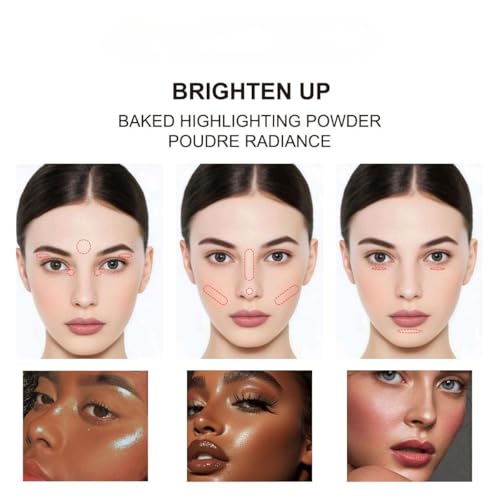 Baked Highlighter Contour Powder Sheer Pearl Shimmer Shades for Face Highlighter Makeup Brighten Up (303-Glow)
