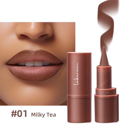 3Pcs 2 in 1 Lip Liner Set - Matte Nude Creamy Lip Pencil, Dark Brown Red High Pigmented, Long-Lasting Lip Liner with Plumping Effect (Milky Tea+Caramel+Grapes, 3Pcs)