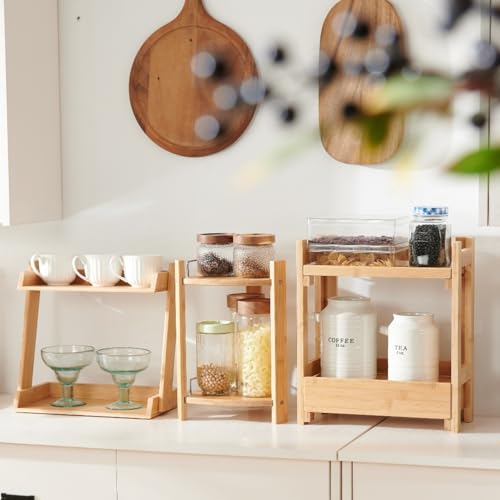 GOBAM Bamboo Makeup & Countertop Organizer, Large - 2 Layer Cosmetics, Lipsticks, Jewelry, Brushes, Hair Accessories & Perfume Organizer for Dresser, Easy Assembly - Natural