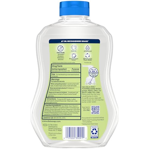 Dial Antibacterial Defense Foaming Hand Soap + Aloe, Soothing White Tea, 30 Fl Oz Hand Soap Refill (Pack of 4), Dermatologist-Tested, Gentle on Skin