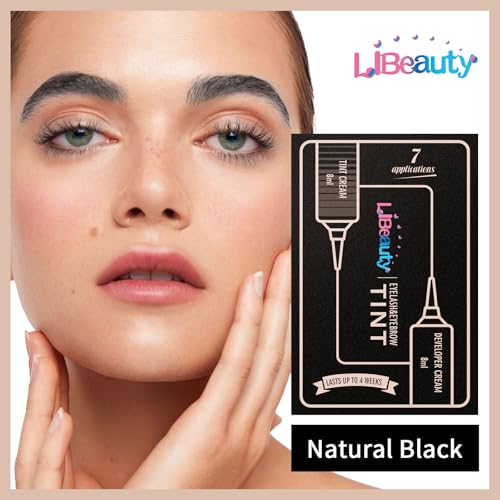 Libeauty Eyelash and Eyebrow Color Kit with Eye Patches - Professional Black Coloring Set for DIY Home Use - Includes Detailed Step-by-Step Manual & Precision Brushes - 8ml