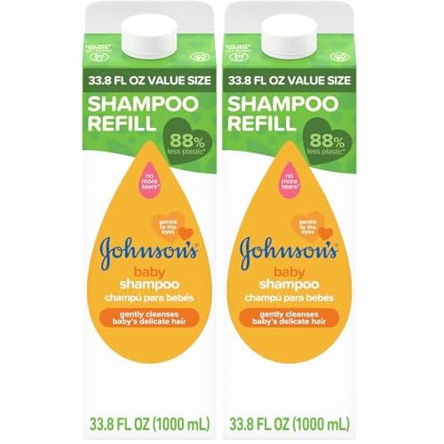 Johnson's Baby Shampoo, Hypoallergenic, No More Tears for Baby's Delicate Scalp & Skin, Gently Washes Away Dirt & Germs, Paraben-Free, Value Size Baby Shampoo Refill, 33.8 fl. oz (Pack of 2)