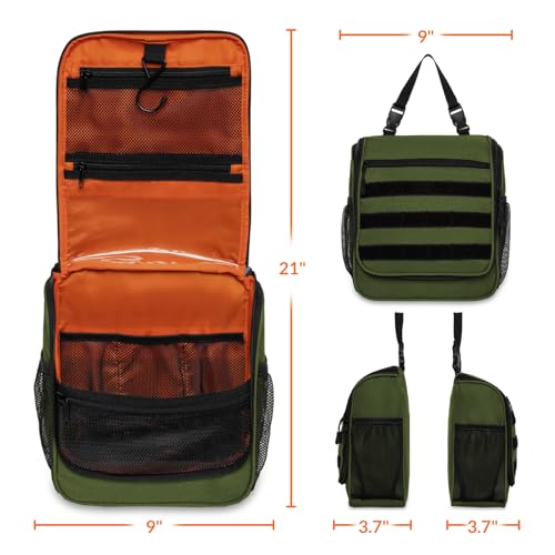 GRIO Tactical Toiletry Travel Bag Men Women,Travel Toiletry Organizer,Hanging Kit Hygiene Bag,Bathroom Essentials Men's Toiletry Bag for Short Trips and camping(Green)