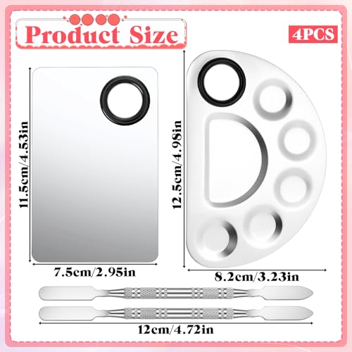 2 Set Makeup Palette Tray with Spatula, Makeup Mixing Palette Professional Cosmetic Palettes Tray Stainless Steel Cosmetic Artist Tool for Mixing Foundation Eye Shadow Eyelash Nail Art