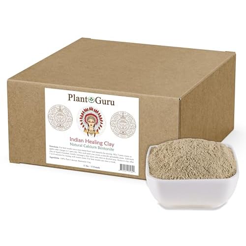 Plant Guru Calcium Bentonite Clay Powder 15 lbs. Bulk Wholesale 100% Natural Indian Healing Clay - Deep Pore Cleansing Facial And Body Mask - Detox Clay for Face, Hair, Acne, and Bath.
