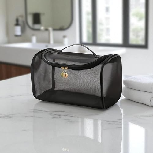 Transparent Nylon Mesh Cosmetic Bag Pouch, Travel Bag for Toiletries ? Soft, Durable & Portable Makeup Organizer, Business & Everyday Use, Makeup Bag, for Women and Men, Large Capacity