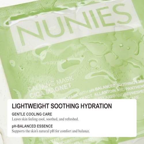 NUNIES Calming Sheet Mask ? Korean Soothing Face Mask for Redness & Sensitive Skin | CICA, Allantoin & Panthenol | pH-Balanced | Alcohol-Free, Fragrance-Free, Colorant-Free | 5 Sheets