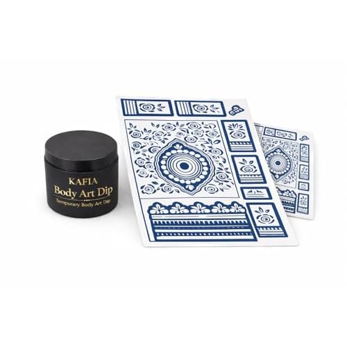 KAFIA Body Art Stencil Kit, Temporary Body Art, 50gm Brown Dip, 2 Stencil Kits, Includes Stick and Instruction Card