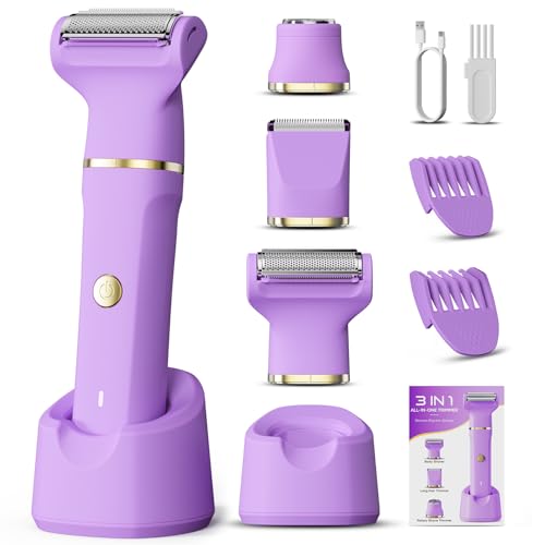 Bikini Trimmer for Women, Tiovara Painless Electric Razors Shaver IPX7 Waterproof Cordless Body Hair Trimmer Pubic Hair Removal with USB Charge Dock for Underarm Leg Arm Body Face Silk Skin (Medium)