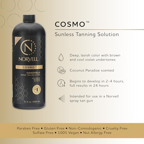Norvell Spray Tan Solution Cosmo 34 fl oz ? Professional Sunless Tanning Formula With a Blend of Warm Brown & Cool Violet Brown Undertones, Long Lasting Handheld Self Tanning Spray
