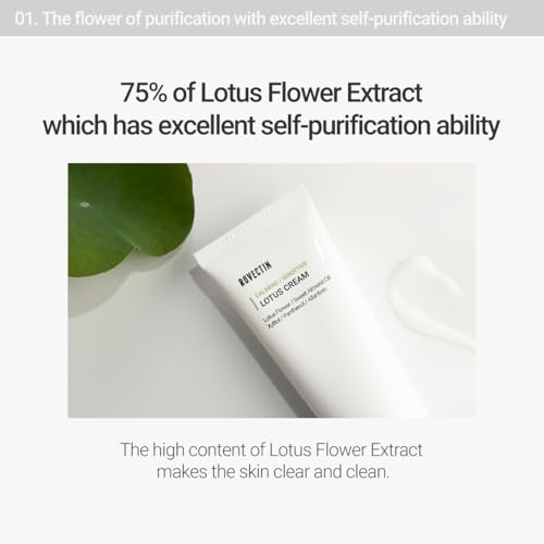 ROVECTIN Calming Lotus Water Cream - Lightweight Face Moisturizer for Oily, Combination Skin | 75% Lotus Water Extract For Skin Purifying, Anti-Aging | Vegan Korean Skincare (2.03 fl.oz) [2 Pack]