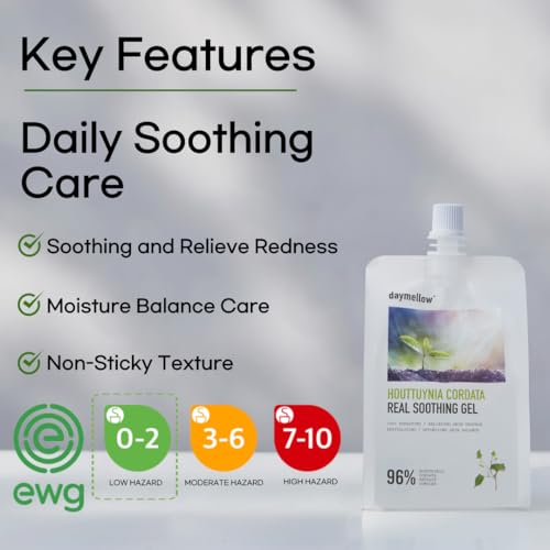 daymellow Heartleaf 96% Soothing Gel Houttuynia Cordata Real 10.58fl.oz/300g, Acne, Soothes, Redness Facial Soothing Gel Korean Skincare, Sunburn Moisture, Soothing and Calming, After Suncare, Cooling