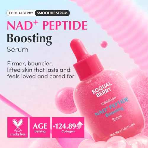 EQQUALBERRY NAD+ Peptide Boosting Smoothie Serum ? Anti-Aging Korean Skin Care with 5 Ceramides & Vegan Collagen, Hydrating Antioxidant Serum for Firmness, Wrinkles & Radiant Glow (1.01oz / 30ml)