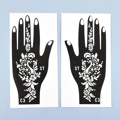 16 Sheets Temporary Henna Tattoo Kit Reusable Tattoo Stencils Sets Indian Arabian Temporary Tattoo Templates Kits for Body Hand Art for Men Women