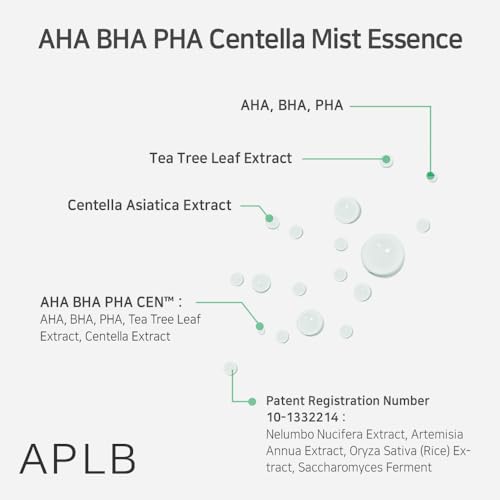 APLB AHA BHA PHA Centella Mist Essence | AHA BHA PHA CEN¢â 23.8% 3.55 FL.OZ/Korean Skincare, Exfoliant, Replenishing Moisture, Revitalize for Gentle and Improve Skin Texture