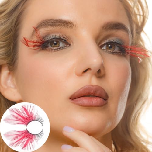 Red Eyelashes Accent Feather Lashes - Natural-to-Bold Red Gradient Eyelashes for Retro & Vampire Cosplay