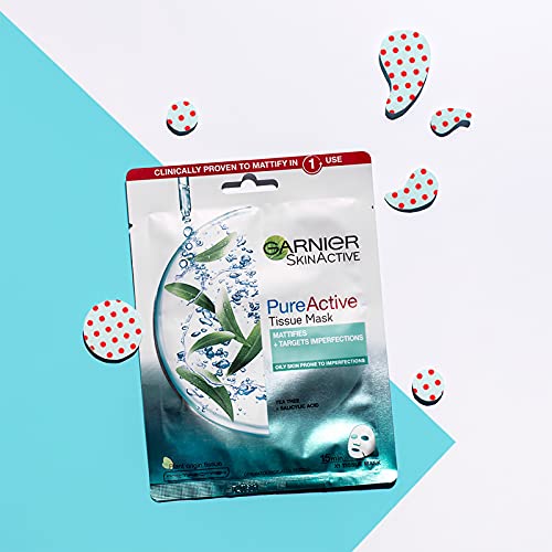 Garnier SkinActive, Maschera in tessuto anti-imperfezioni e idratante Pure Active, Per pelli grasse con imperfezioni