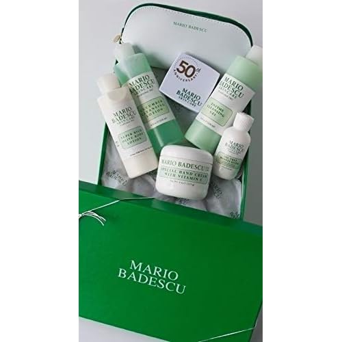 Mario Badescu MB Favorites Collection, Skin Care Gift Set Includes SPF 17 Moisturizer, Enzyme Cleansing Gel, Cucumber Cleansing Lotion, Hand Cream, Body Lotion, Cosmetic Bag & Compact Mirror