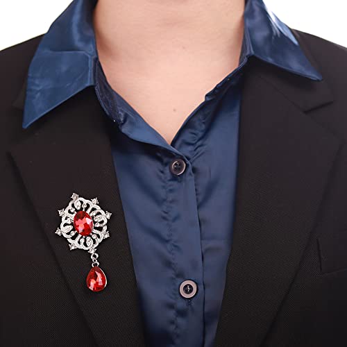 Red Crystal Dangle Drop Small Black Brooch Pin for Unisex Women Men Dress Suit Jewelry