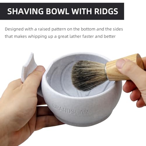Grandslam Shaving Bowl with Ridges, Shaving Mug with Brush Stand, Shaving Soap Bowl for Shaving Cream and Soap, Durable & Holds Heat Longer, Rich & Thick Lather, Great for Traveling and Use at Home