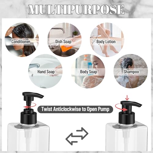 Tanlade 6 Pcs Shampoo and Conditioner Dispenser Bottles 16oz Modern Shower Soap Bottles with Pump, Labels and Marker Pen Easy to Refill Body Wash Dispensers for Home Bathroom Decoration(Clear)