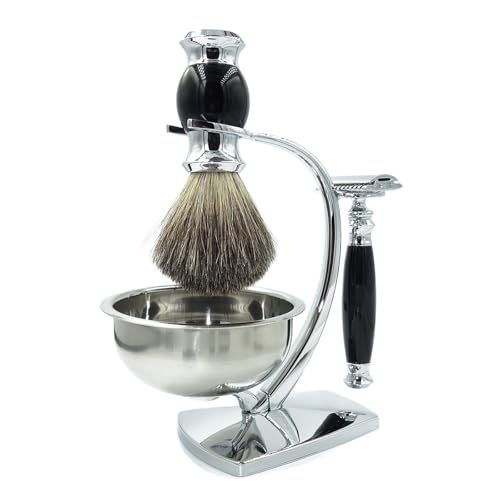 Shaving Kit,Double Edge Safety Razor with 10 Original Blades for Men,Badger Hair Shaving Brush and Bowl Kit,Stand Holder,Men's Grooming Tool Set