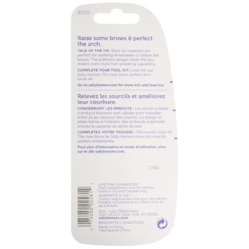 Sally Hansen Raise Some Brows-Slant Tip Tweezer with Platform, Eyebrow Tweezers,Tweezers, Pointed Tweezers, Grasp Hairs Firmly and Securely (Pack of 2)