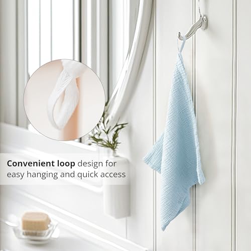 Konssy 7-Pack Ultra Soft Muslin Cotton Face Wash Cloths, Reusable Absorbent Washcloths for Sensitive Skin, Lightweight Facial Makeup Remover Towels for Women (11 x 11 Inch)