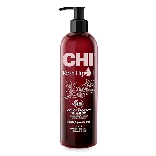 CHI Rosehip Oil Protecting Shampoo, Gently Cleanses Color-Treated Hair & Helps Retain Color, Sulfate, Paraben, & Cruelty-Free, 11.5 Oz