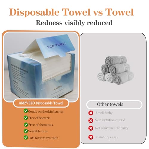 Face Towels Disposable Biodegradable Soft Washcloths for Sensitive Skin, Lint-Free Washcloths for Face Washing, Skin Care, and Makeup Removal, Wet and Dry Towels,50 Sheets