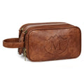 Travel Toiletry Bag for Men,Mens Shaving Bags for Toiletries,Men's Toiletry Travel Bag PU Leather,Personalized Travel Essentials,Birthday Gifts For Men,Brown- M