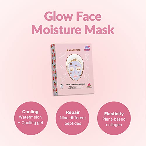 LALARECIPE Glow Face Moisture Mask ? Hydrating & Cooling Hydrogel Facial with 8-Hyaluronic Acid, Watermelon & Peptides ? Vegan Korean Skincare for Radiant Skin (Pack of 10)