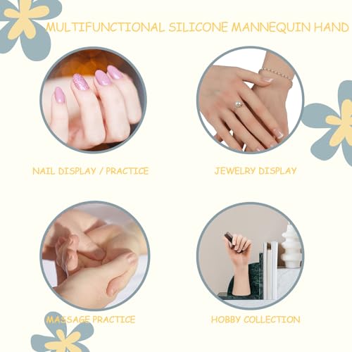Realistic Female Silicone Hand Mannequin Hand Model Fake Hand with Skeleton for Manicurist Reusable Acrylic Nails Art Practice Jewelry Display - Nude Left Hand