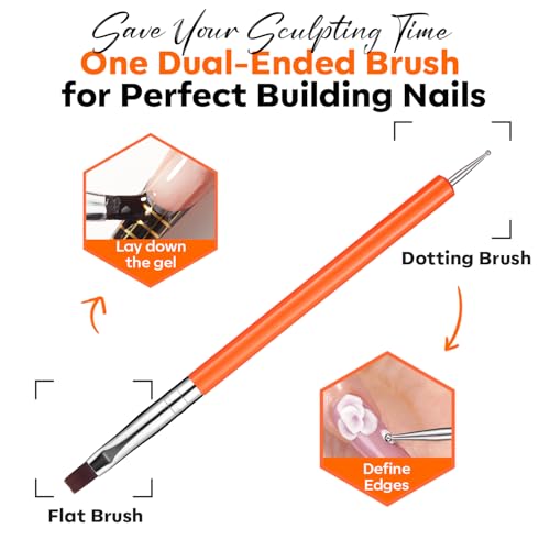 modelones Builder Nail Gel 3 Colors, Clear Nude Pink Builder Hard Gel Nail Kit with Dual End Brush, Acrylic Clamps, 100PCS Paper Forms for Building Sculpting LED Cured Extension Apex