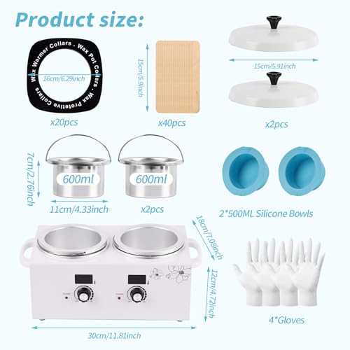 Double Wax Warmer for Hair Removal, Yofuly Professional Large Wax Heater Machine with Silicone Pot Liners, Digital Women Home Self Waxing Kit for Facial Skin Body Spa